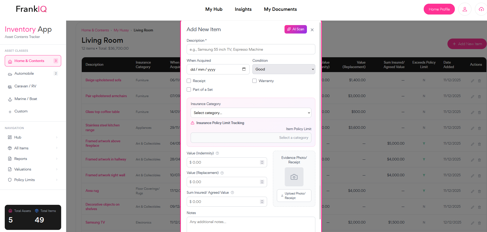 Add items with AI Scan